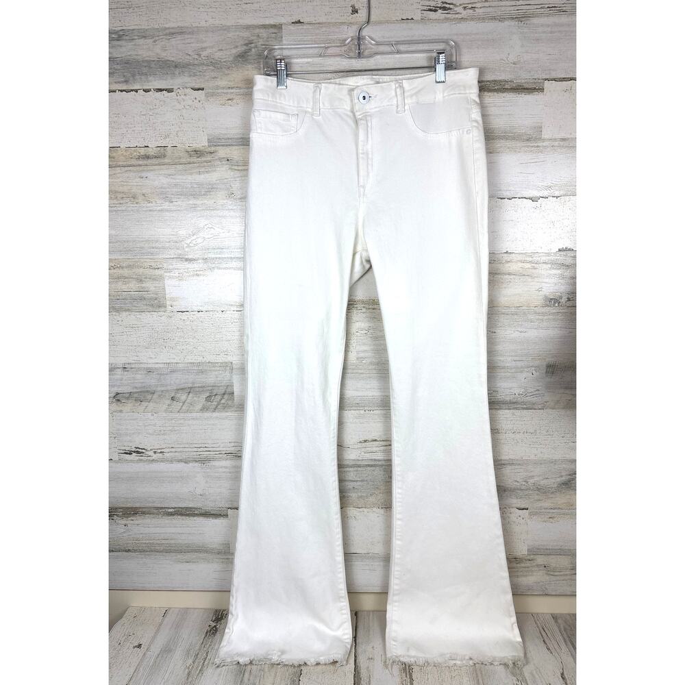 DL1961 Womens 32 White Heather High-Rise Flare Distressed Hem Zip Denim Jeans